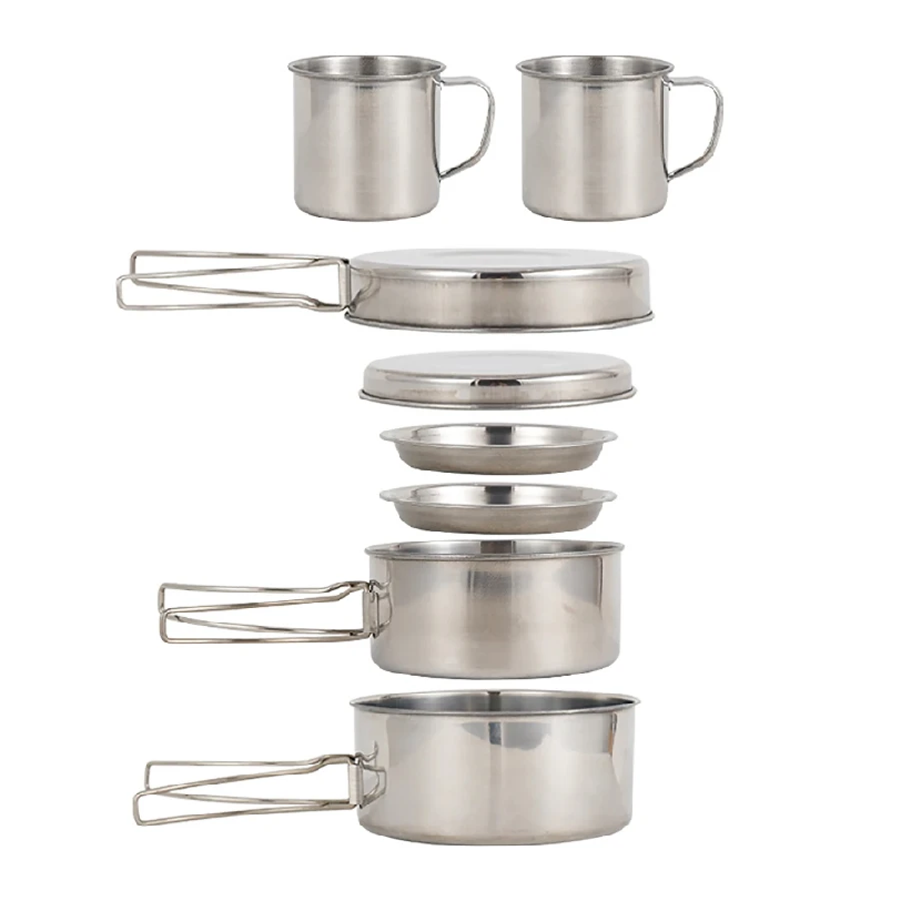 Camping Cooking Pan - 8개/세트 캠핑 조리기구 세트 스테인리스 스틸