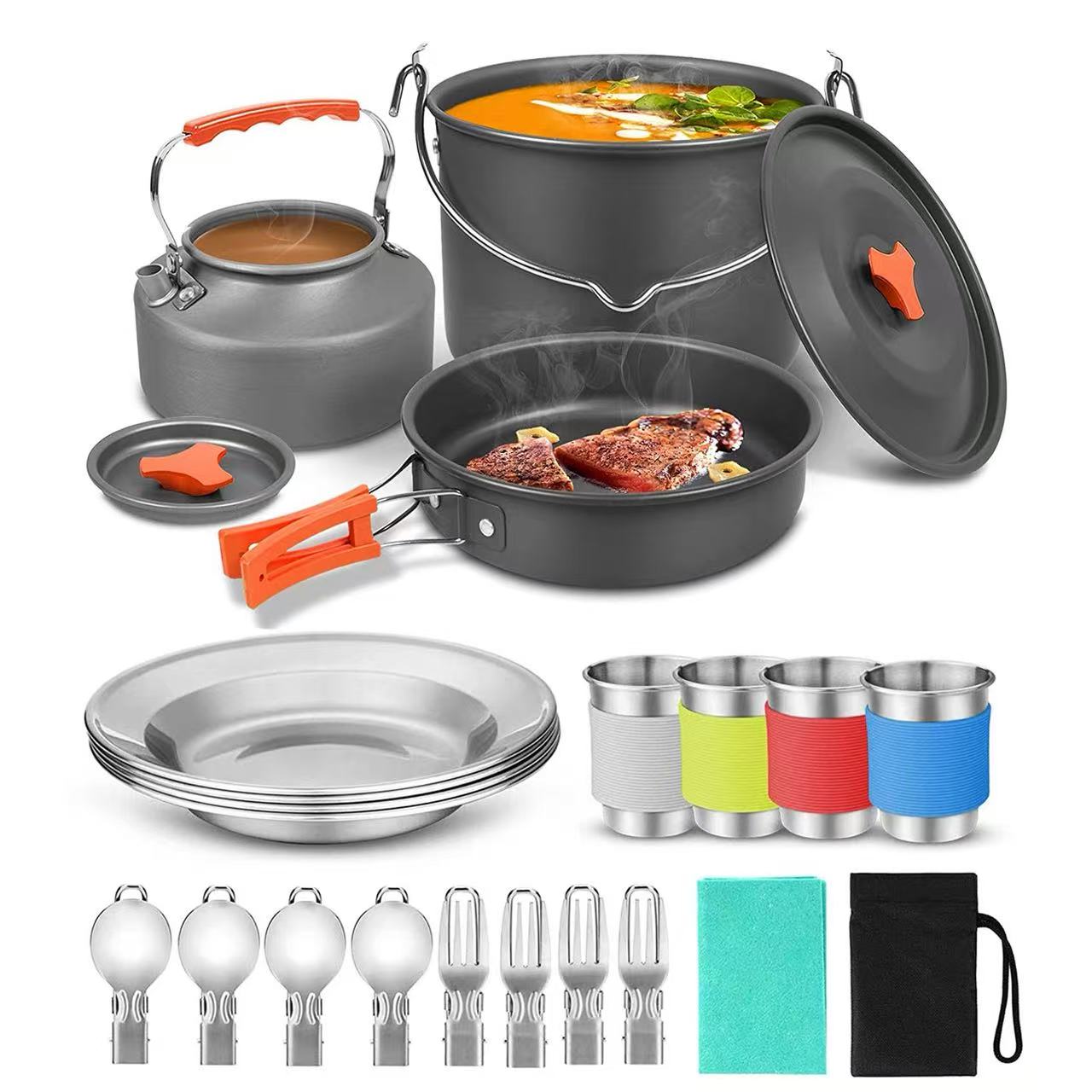 Camping Cooking One Pot - 4~5인용 알루미늄 야외 캠핑 조리기구 세트