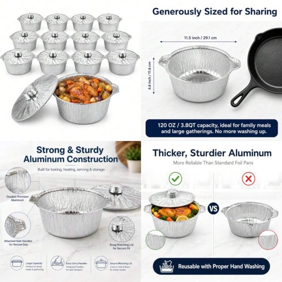 Camping Cooking Pan - 뚜껑이 있는 일회용 냄비 12팩, 캠핑
