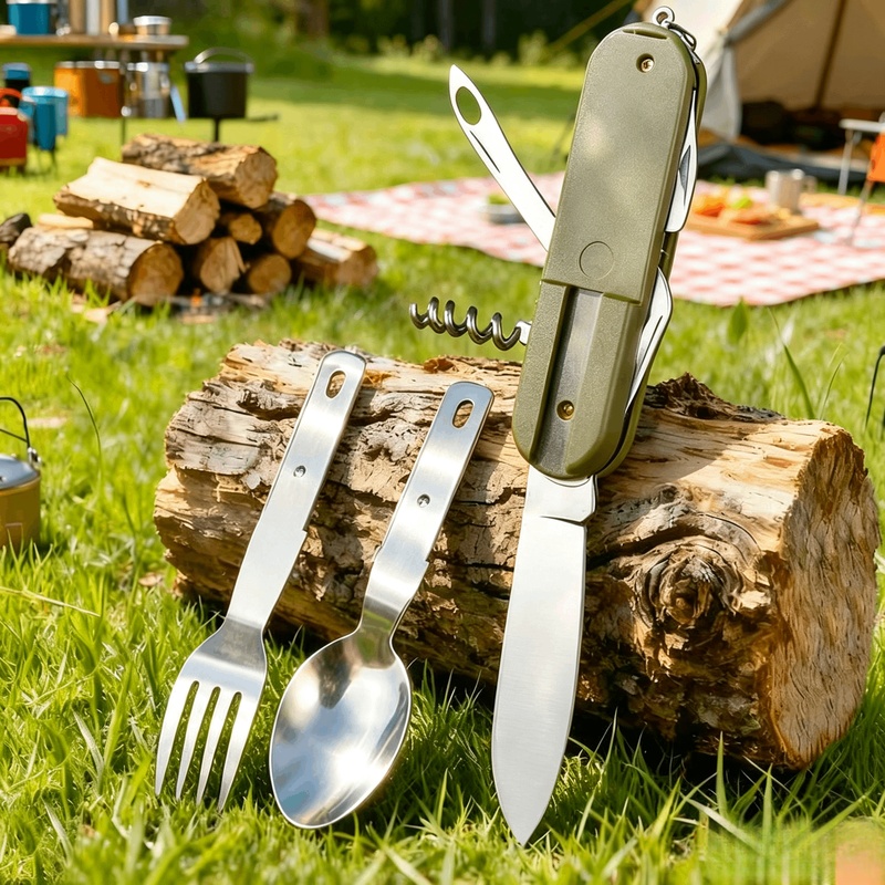 스테인리스 스틸 7 in 1 캠핑 식기 세트 접이식 다 - Camping Cooking Knife Set 리뷰 및 가격
