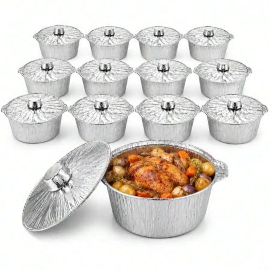 뚜껑이 있는 일회용 냄비 12팩, 캠핑 베이킹 요리용  - Camping Cooking Pan 리뷰 및 가격